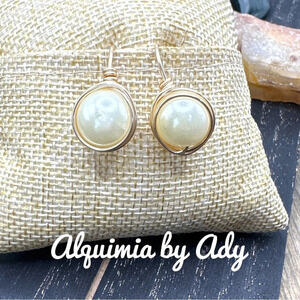 Oversized maximalist Handmade  gold beige pearl ball earrings/statement